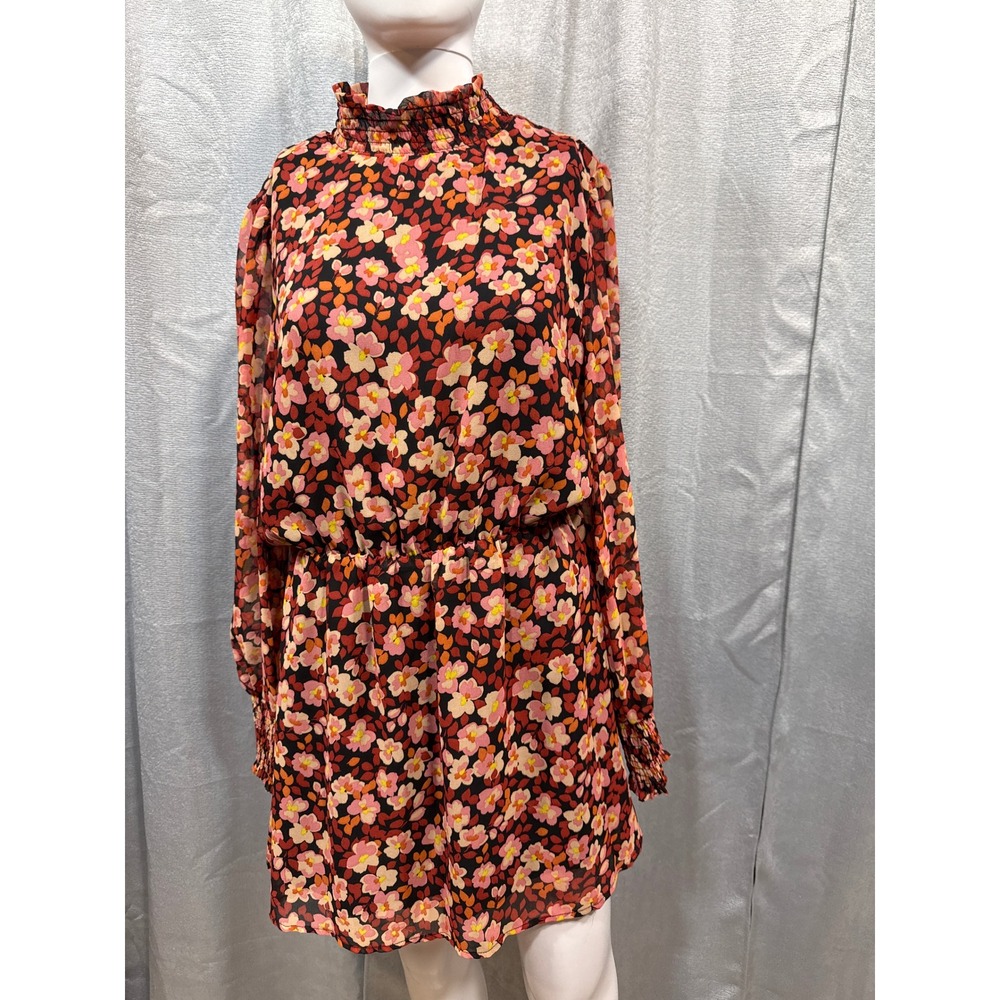 Sanctuary Blouson Mini Dress Strawberry Floral Smocked High Neck Size S NWT